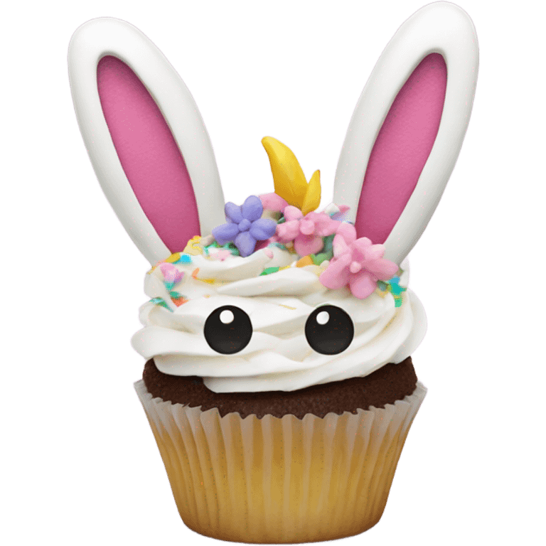 beautifully decorated Easter bunny ears cupcake emoji