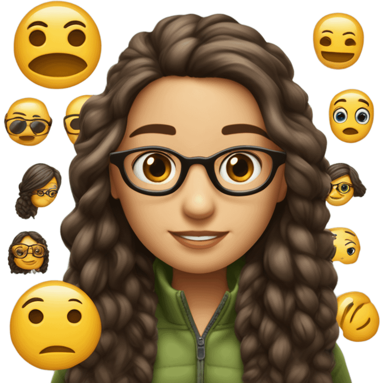 Uma menina de cabelo cacheado e uma pinta proximo a boca do lado direito do rosto usando oculos quadrado com estampa tartaruga segurando um iphone vermelho na mão  emoji