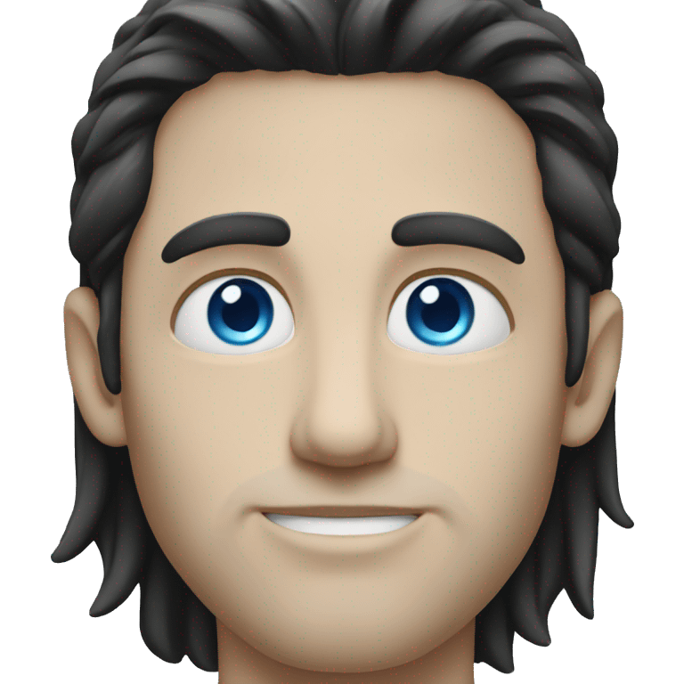 White man with blue eyes with long black hair emoji