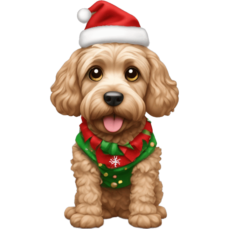 cockapoo wearing a Christmas outfit emoji