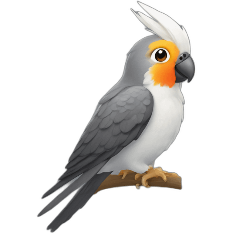 dark grey cockatiel with grey beak and orange cheek emoji