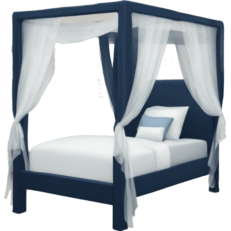 Navy blue canopy bed with white bows emoji