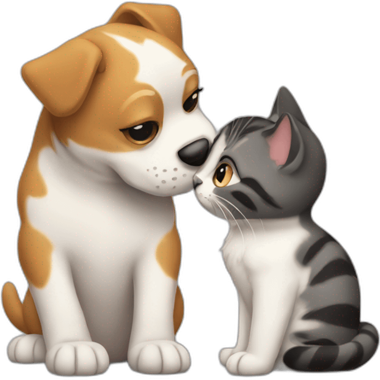 a dog kissing a cat emoji