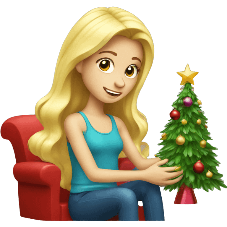 Blond Girl is decorating a Christmas tree emoji