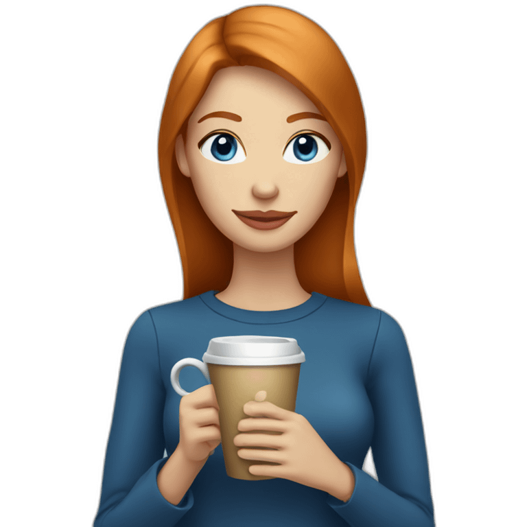 Ginger straight hair and blue eyes woman drinking a coffee emoji