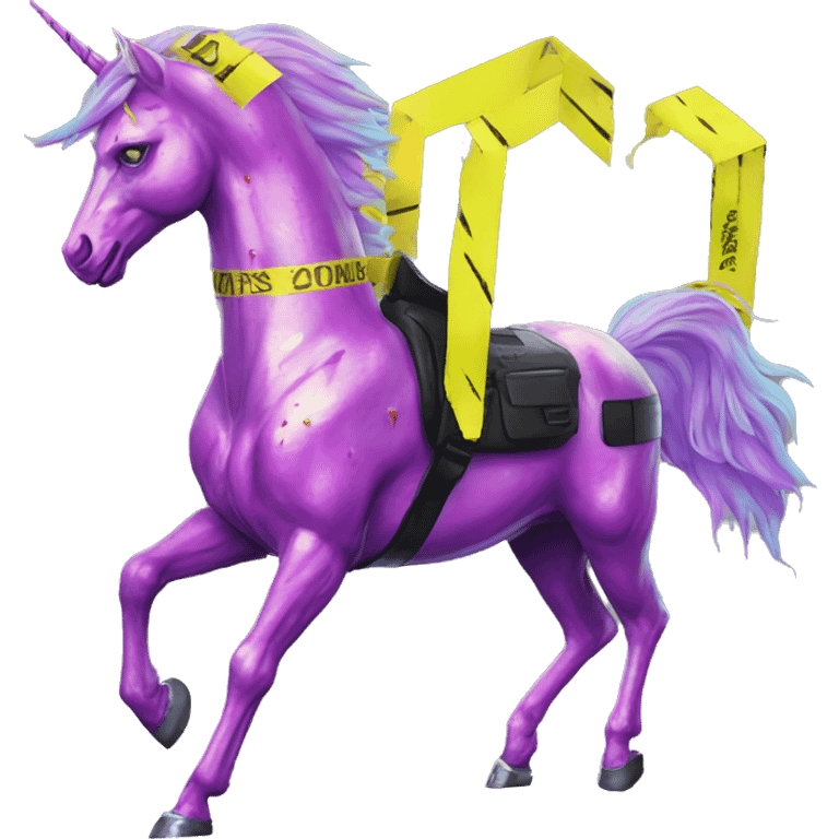 .Zombie_ Vaporwave black holographic oilslick zombie unicorn yellow caution tape graffiti Pegasus  emoji