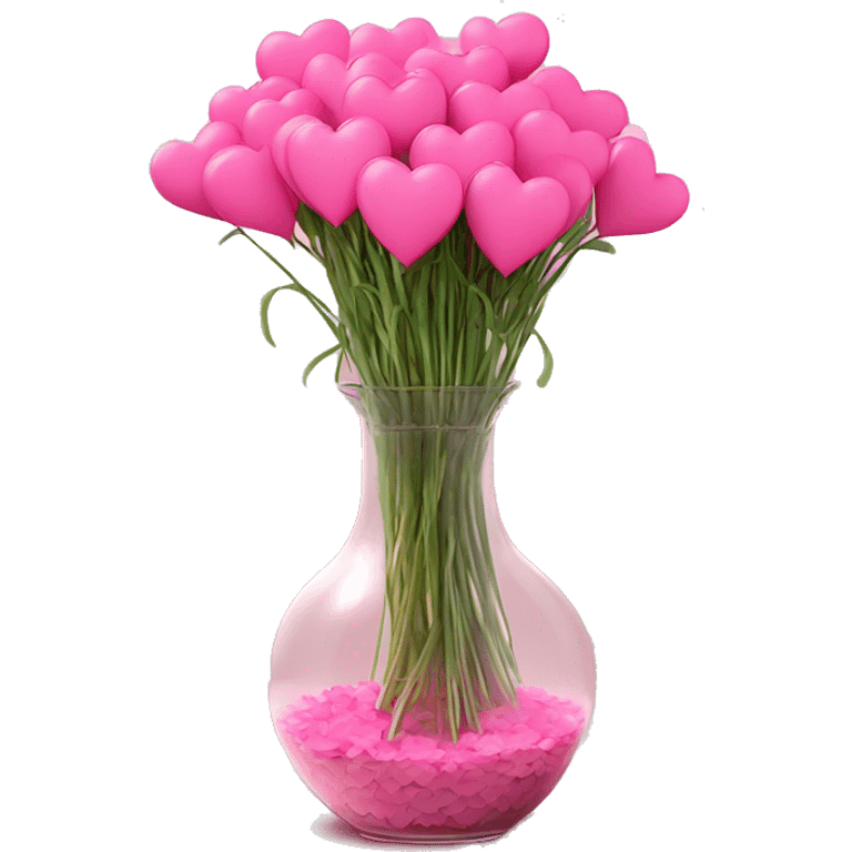 10000000 huge pink hearts on stems in a clear glass vase emoji