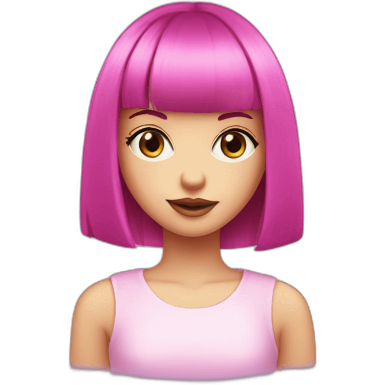 young girl, PURPLE eyes, hot pink bob haircut with bangs, fair skin emoji