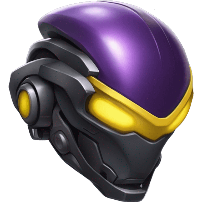 a shiny black-purple-yellow Genesect-Raptor-Fakémon—hybrid with a futuristic visor-helmet full bod emoji