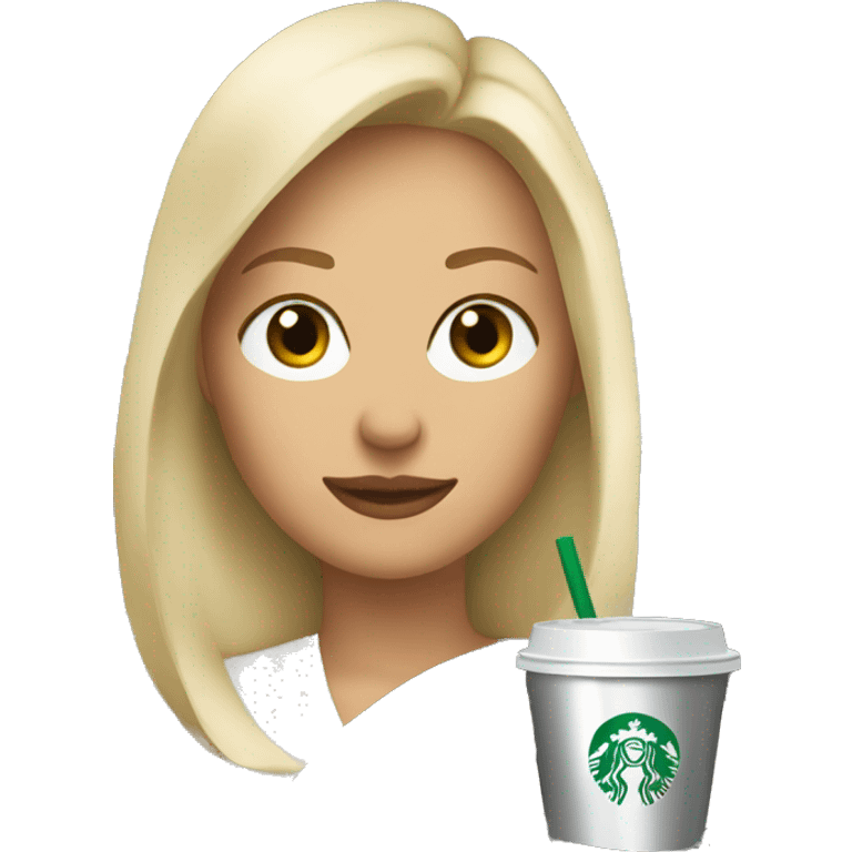 Blonde woman driving silver hatchback drinking Starbucks emoji