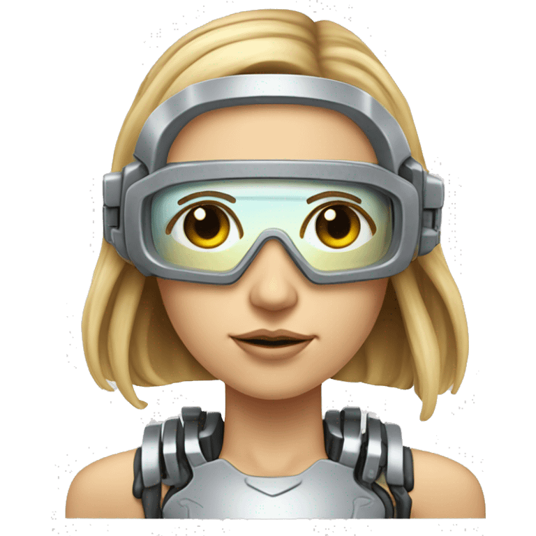 female cyborg head, fair skin, Brown long hair with blonde steaks, space age goggles and circuits emoji