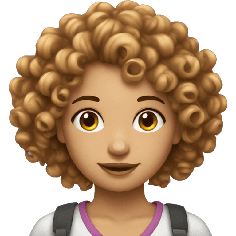 curly hair beautifull girl with laptop emoji