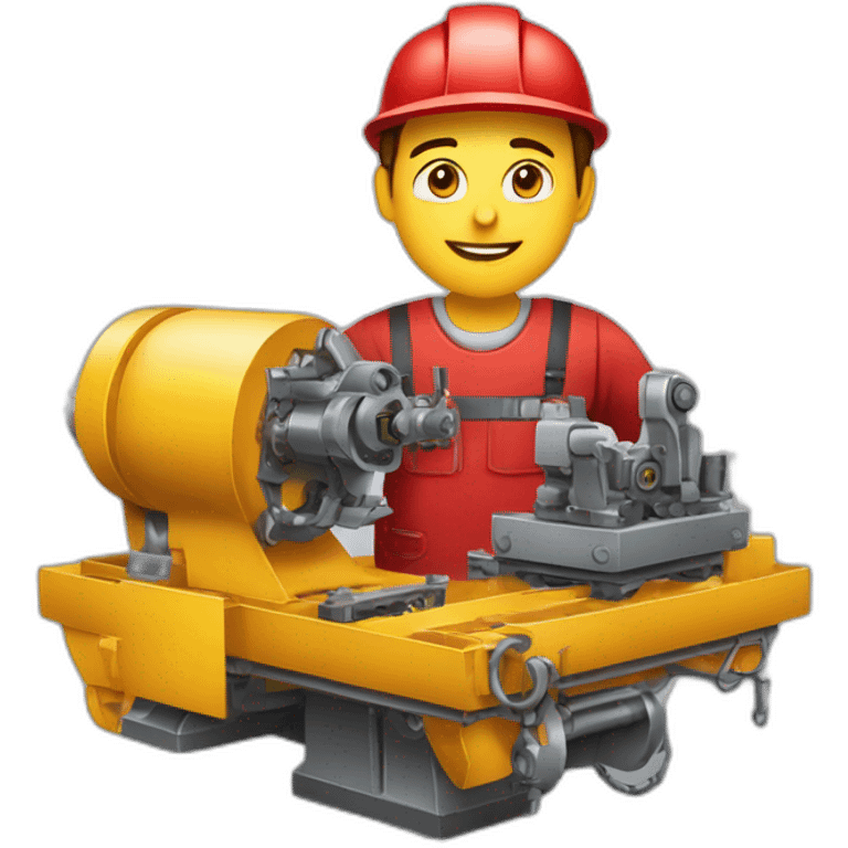 Industrial professional mechanical assembler working on the assembly of heavy machinery with a red outfit emoji