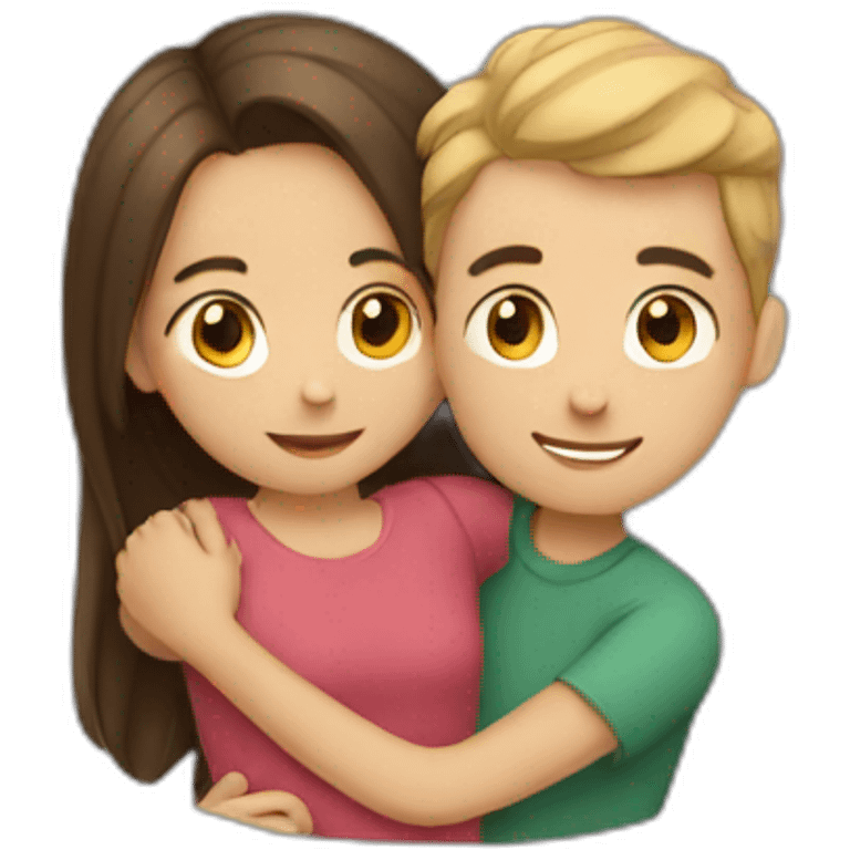 A girl is hugging a boy. They are friends  emoji