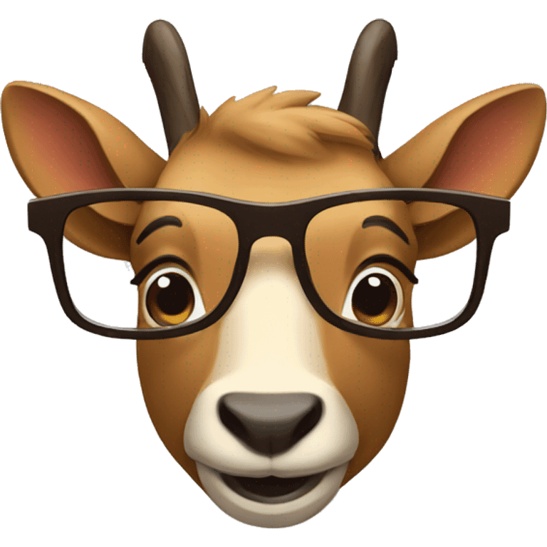 happy smart smiling brown chamois with glasses turn to left emoji