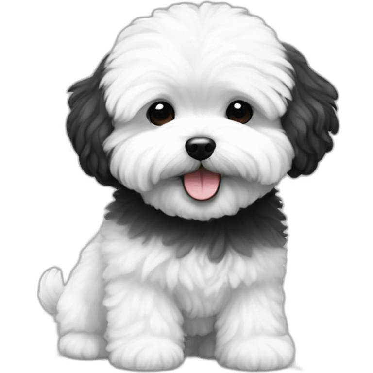 Maltipoo, black and white hair, anime style emoji