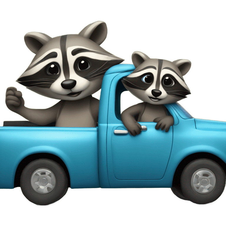 Raccoon driving blue pickup truck with girlfriend raccoon  emoji