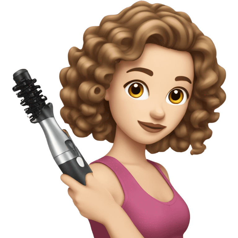 White Girl with brown hair curling hair with curling iron emoji