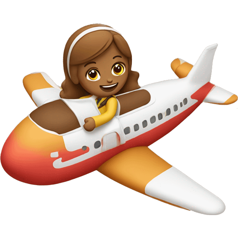 A girl gingerbread cookie riding an airplane emoji