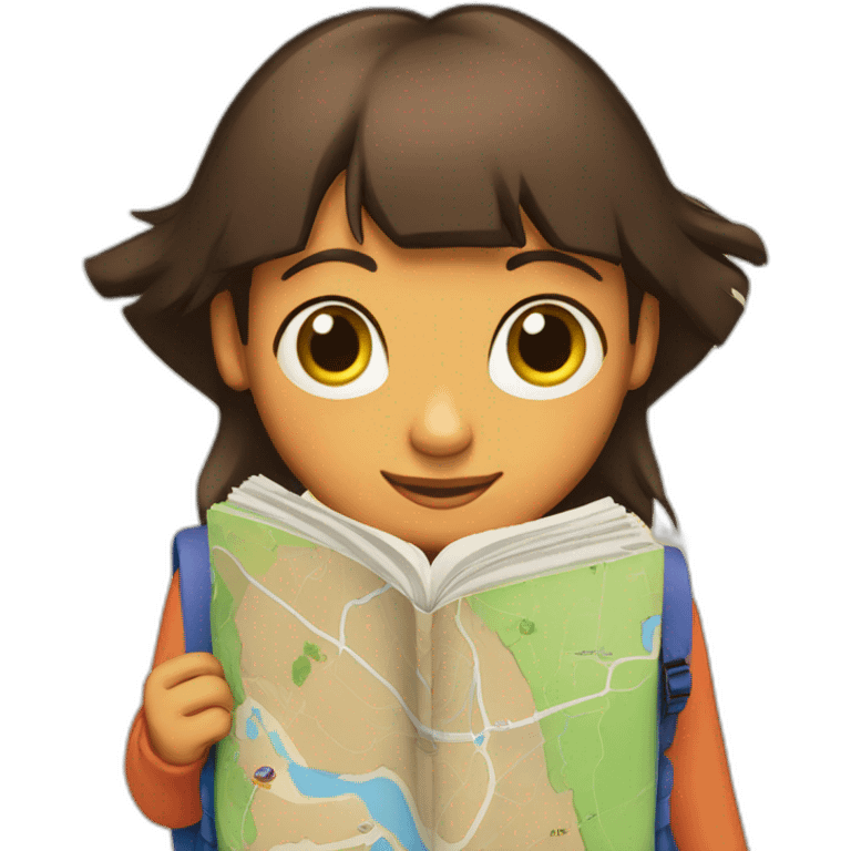 Dora’s backpack with the eyes and the map emoji