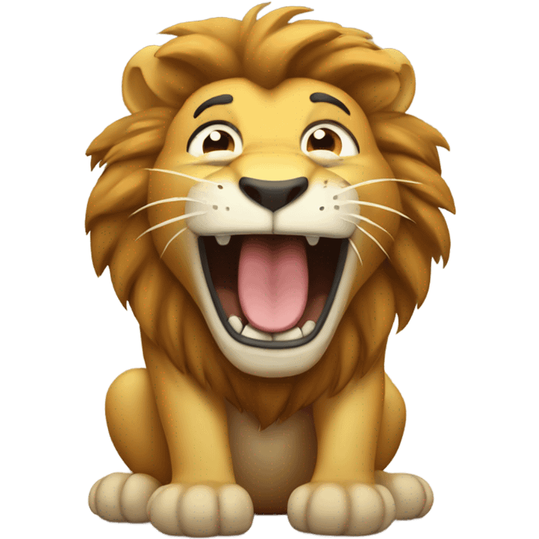 Lion laughing to the point of crying and patting his belly emoji