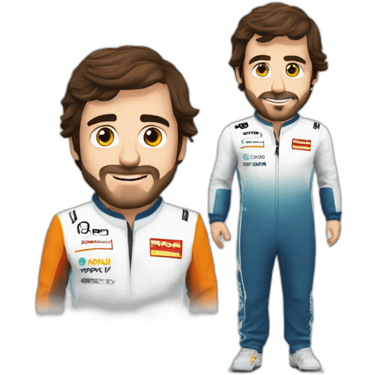 Make an emoji with Fernando Alonso un a F1 car saying help emoji