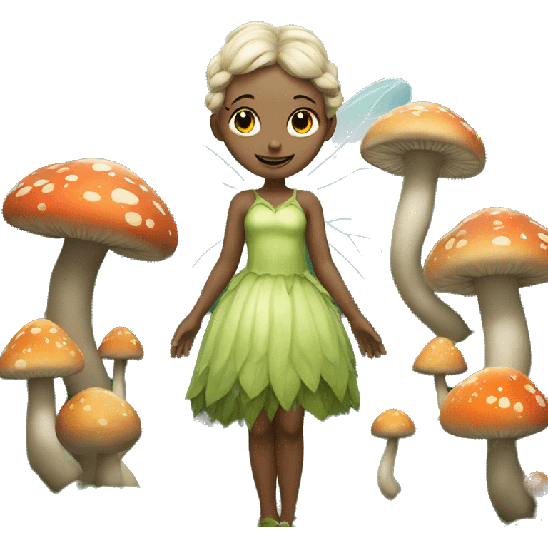 fairy in a dress in a garden with mushrooms  emoji