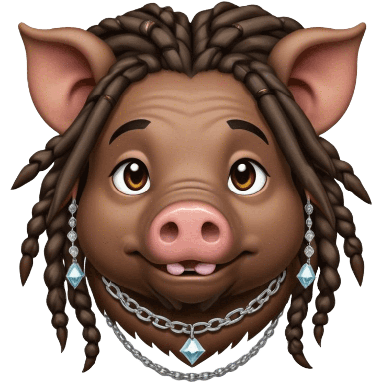 Hairy pig, with dreads, tatto on face with diamont chain on the neck, african-american race emoji