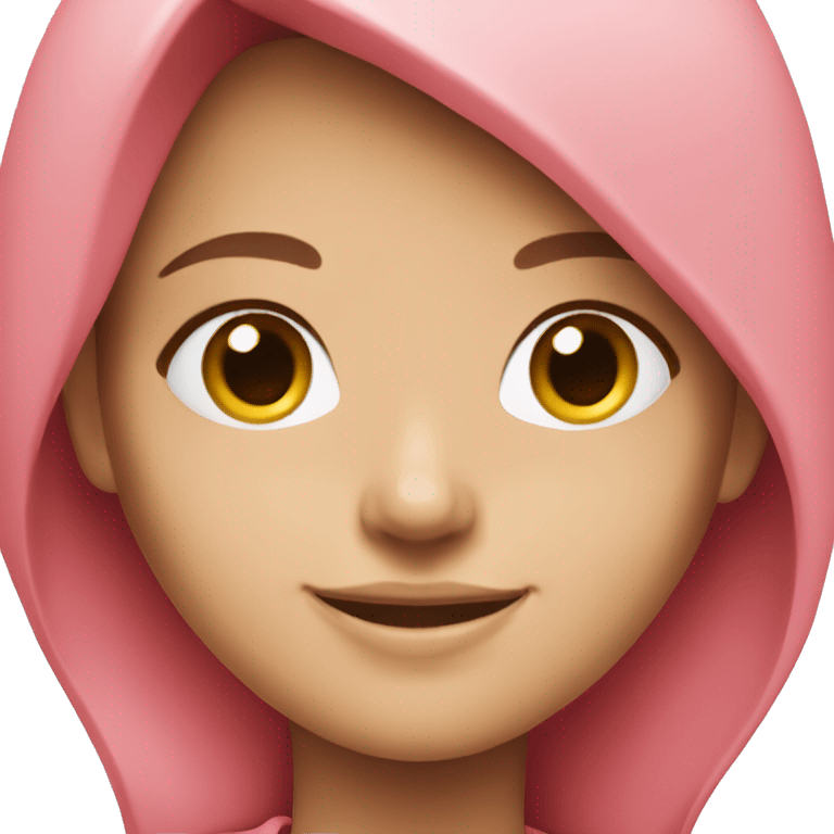 White girl, bright smile, red long hair, wearing pink hoodie emoji