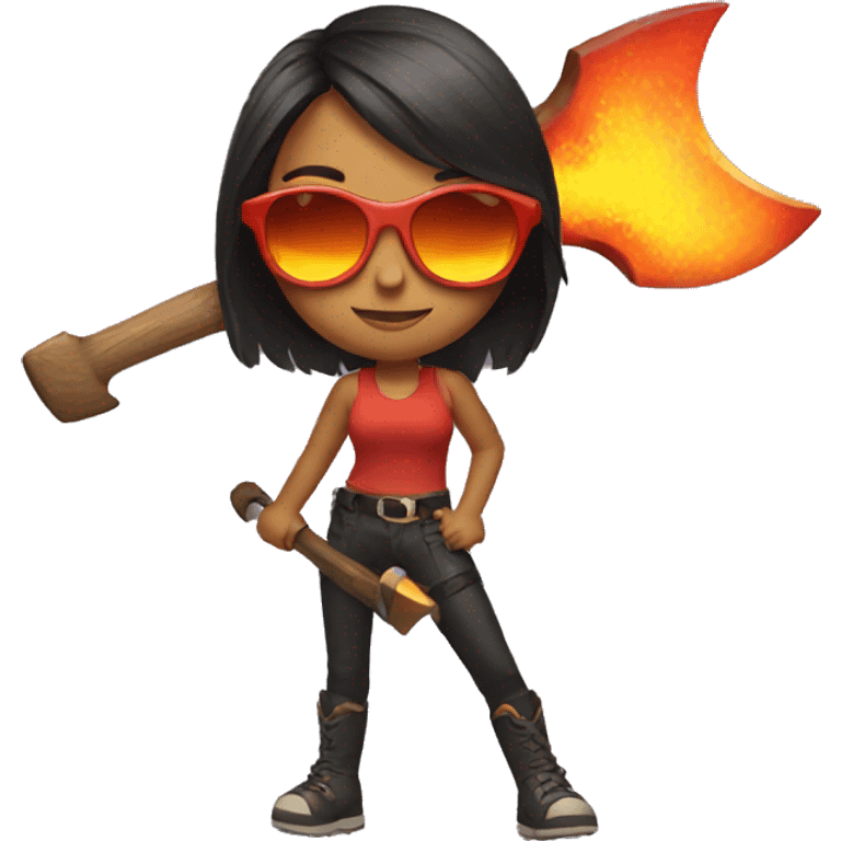 girl with sunglasses and with fire axe  emoji