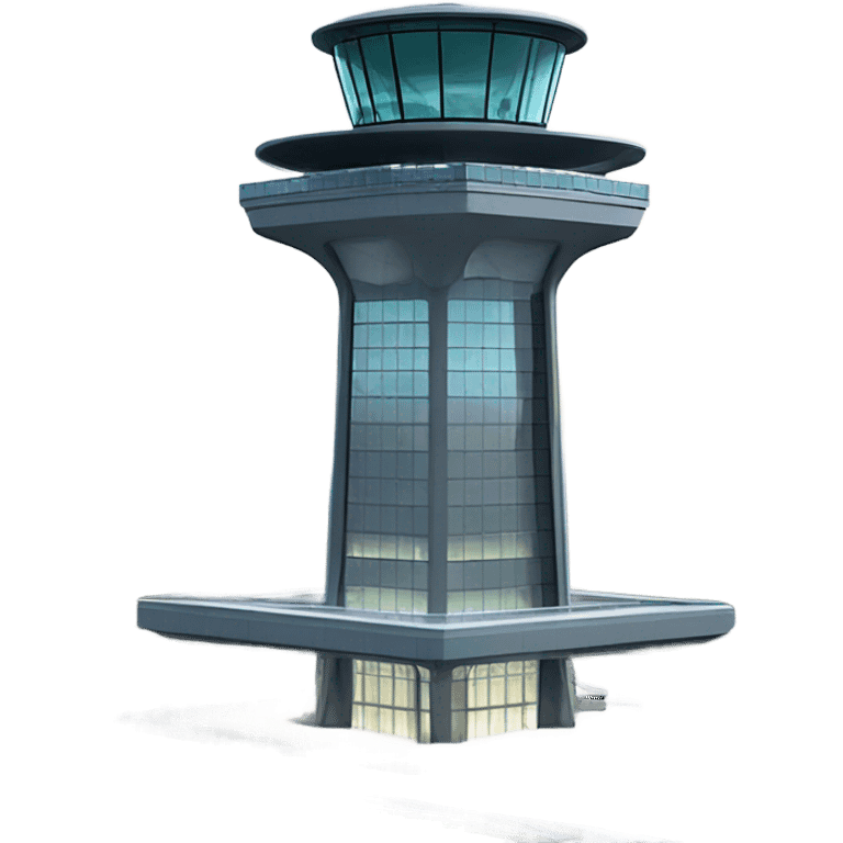 An air traffic control tower stands tall, its sleek, high-tech design featuring glass panels that reflect. common shape and design emoji