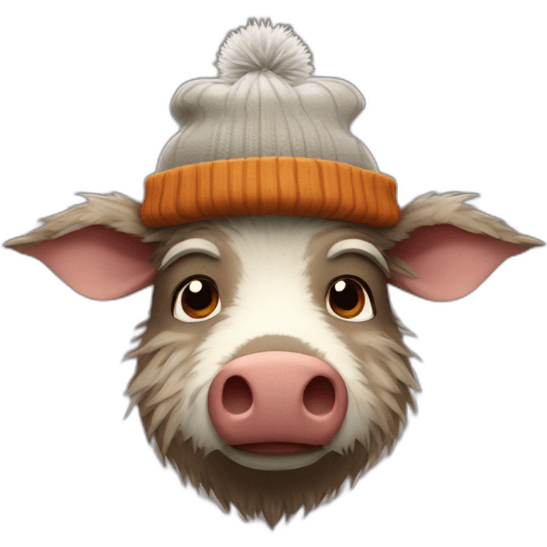 Depressive boar with stubble in a winter hat emoji