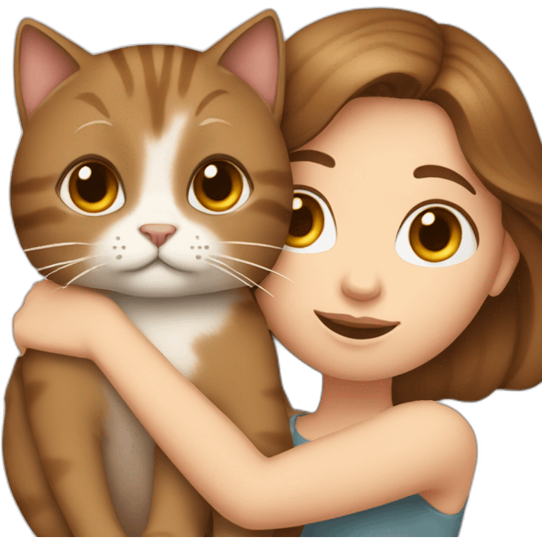 white girl with brown hair holding a cat emoji