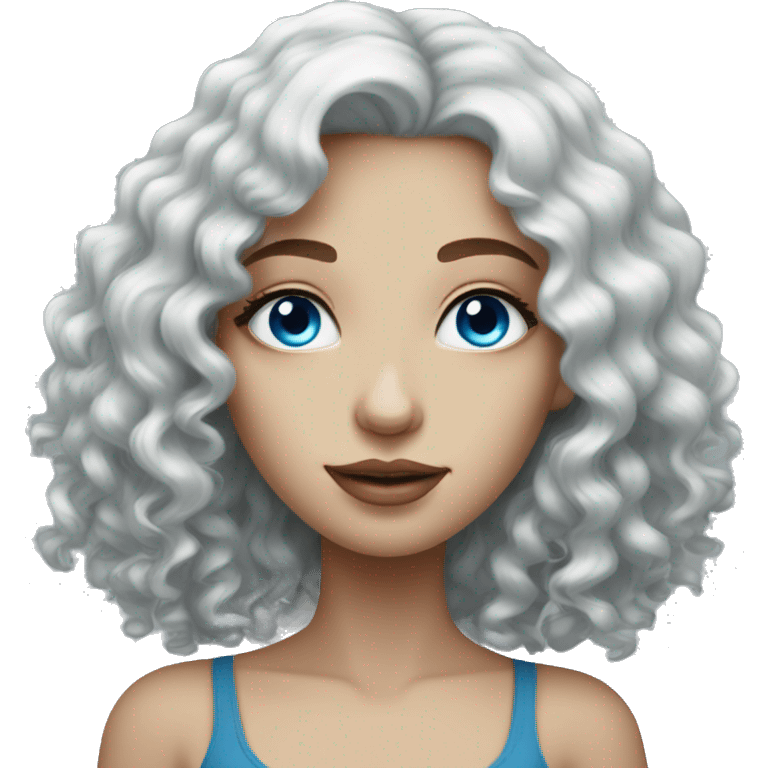 Pale girl with bright blue eyes and black curly hair emoji