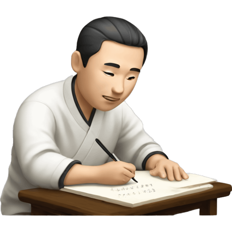 Chinese man writing a script with a brush  Chinese characters emoji