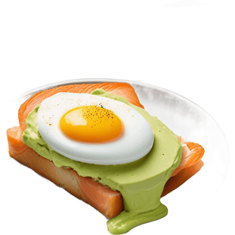 one avocado tost on brioche with salmon and eggs emoji