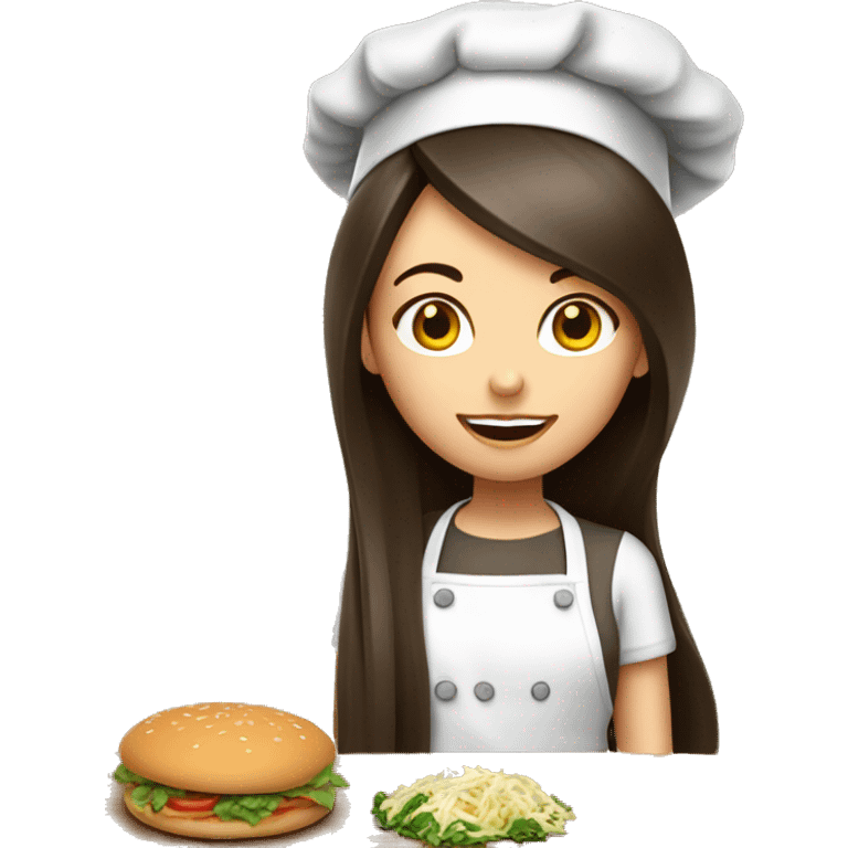 Brunette long straight hair girl in a cook hat cooks food  emoji