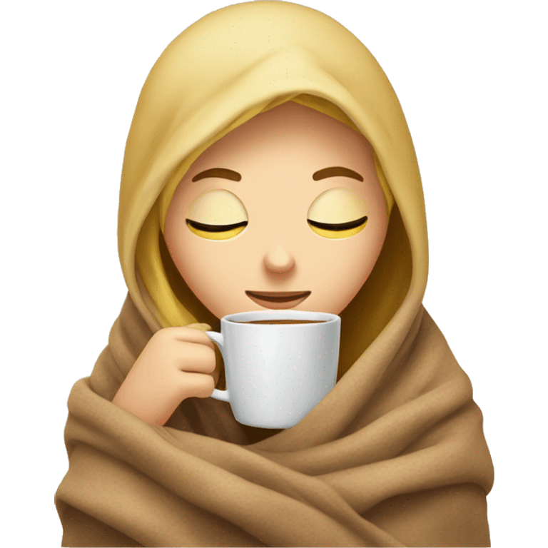 girl inside a blanket sipping coffee eyes closed blonde emoji