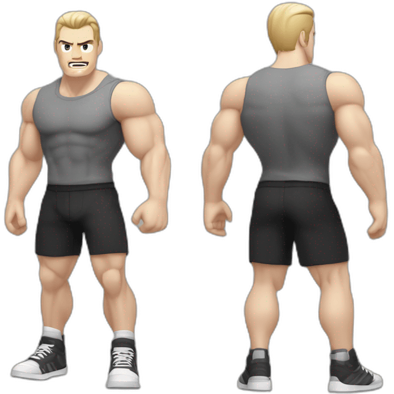 Angry Pale skinned Fit Man With the biceps and dark brown hair in black shirt, gray sports shorts and white Sneakers emoji