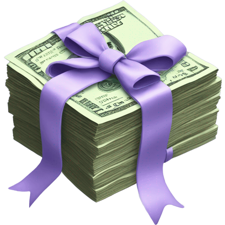 A bunch of dollars, tied with pastel purple bow emoji