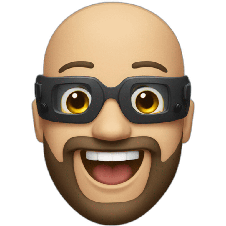 Bald man with a thick black beard wearing VR Goggles laughing  emoji