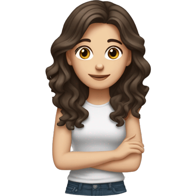 white girl with wavy dark brown hair below shoulder length brown eyes sticker emoji