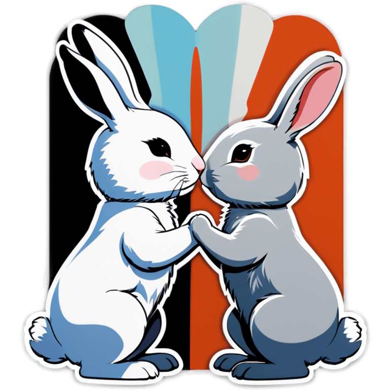 Black rabbit and white rabbit touching noses emoji