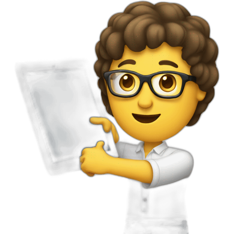 person holding an ipad, while pointing to it emoji