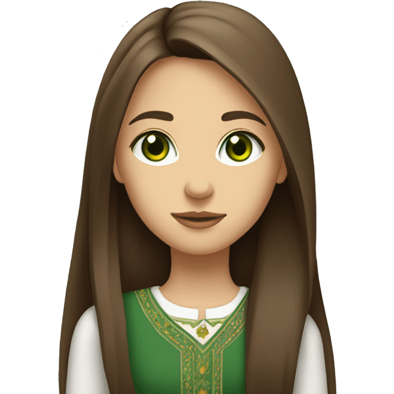 a girl with brown straight long hair,with green eyes,Moldovan,stands emoji