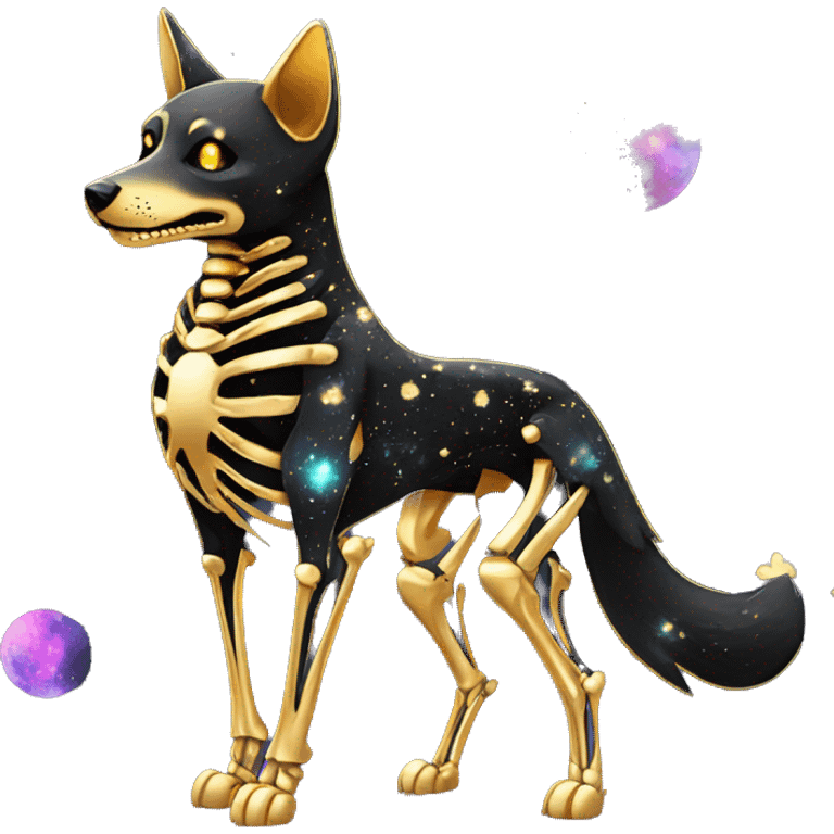 Black iridescent dog fox zombie skeleton gold mechanical nebula galaxy stars flowers fairy lights vintage emoji