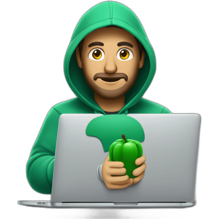 Italian Developer with hoodie coding on a macbook emoji