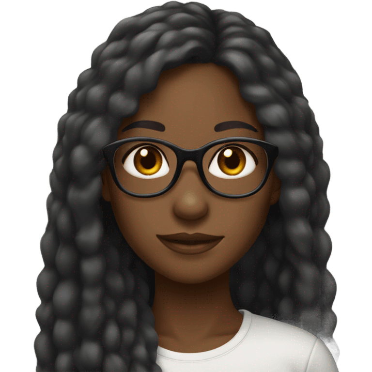 black girl and long hair with glasses, smooth skin, brown eyes. emoji