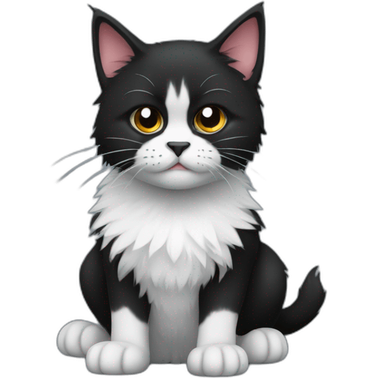 fluffy angry black and white kitty with black nose emoji