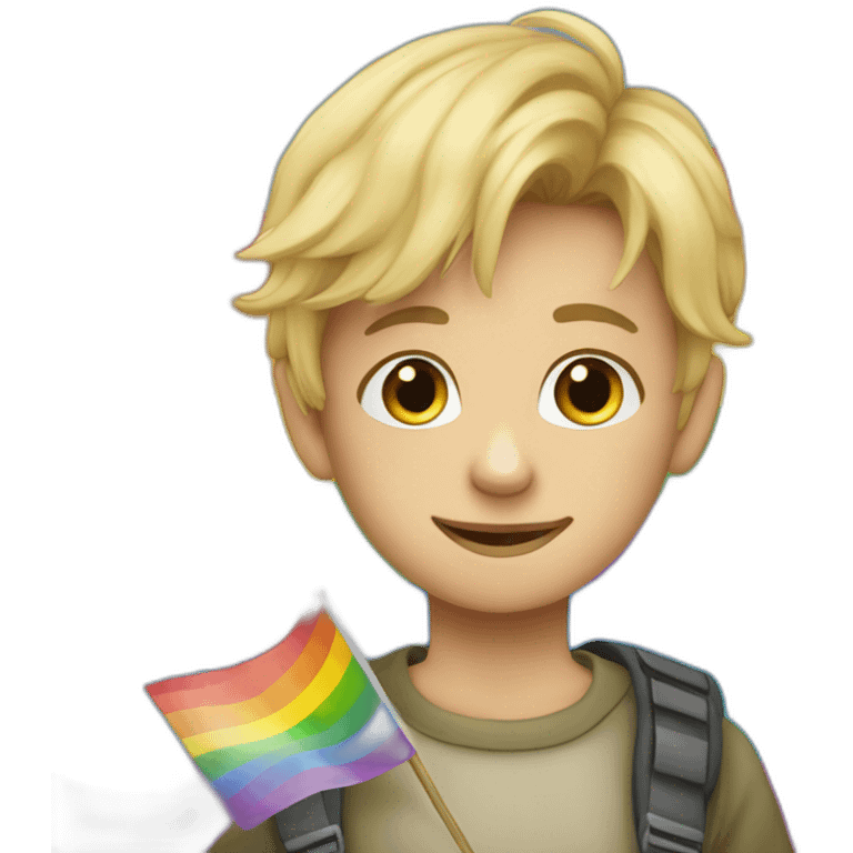 a young blond boy holding a rainbow flag "vivouk lamouk" emoji